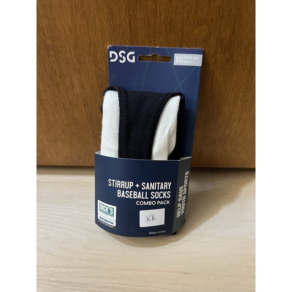 DSG Stirrup + Sanitary Baseball Socks‎ Black and White, Youth XS 9K-1Y New